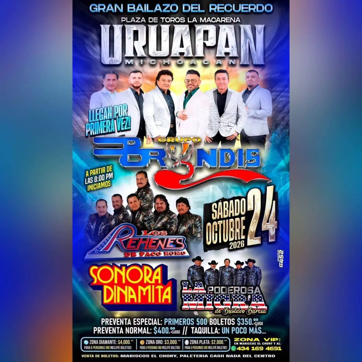 Gran Bailazo Grupero Bryndis, La Migra, Sonora Dinamita Y Los Rehenes En Uruapan, Michoacan