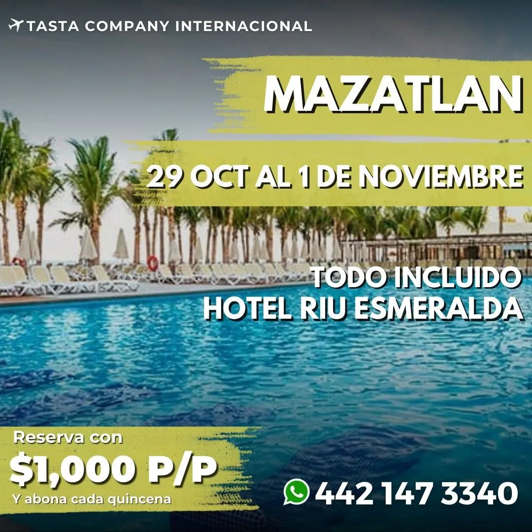 RIU MAZATLAN TODO INCLUIDO 29 OCTUBRE AL 1 DE NOVIEMBRE