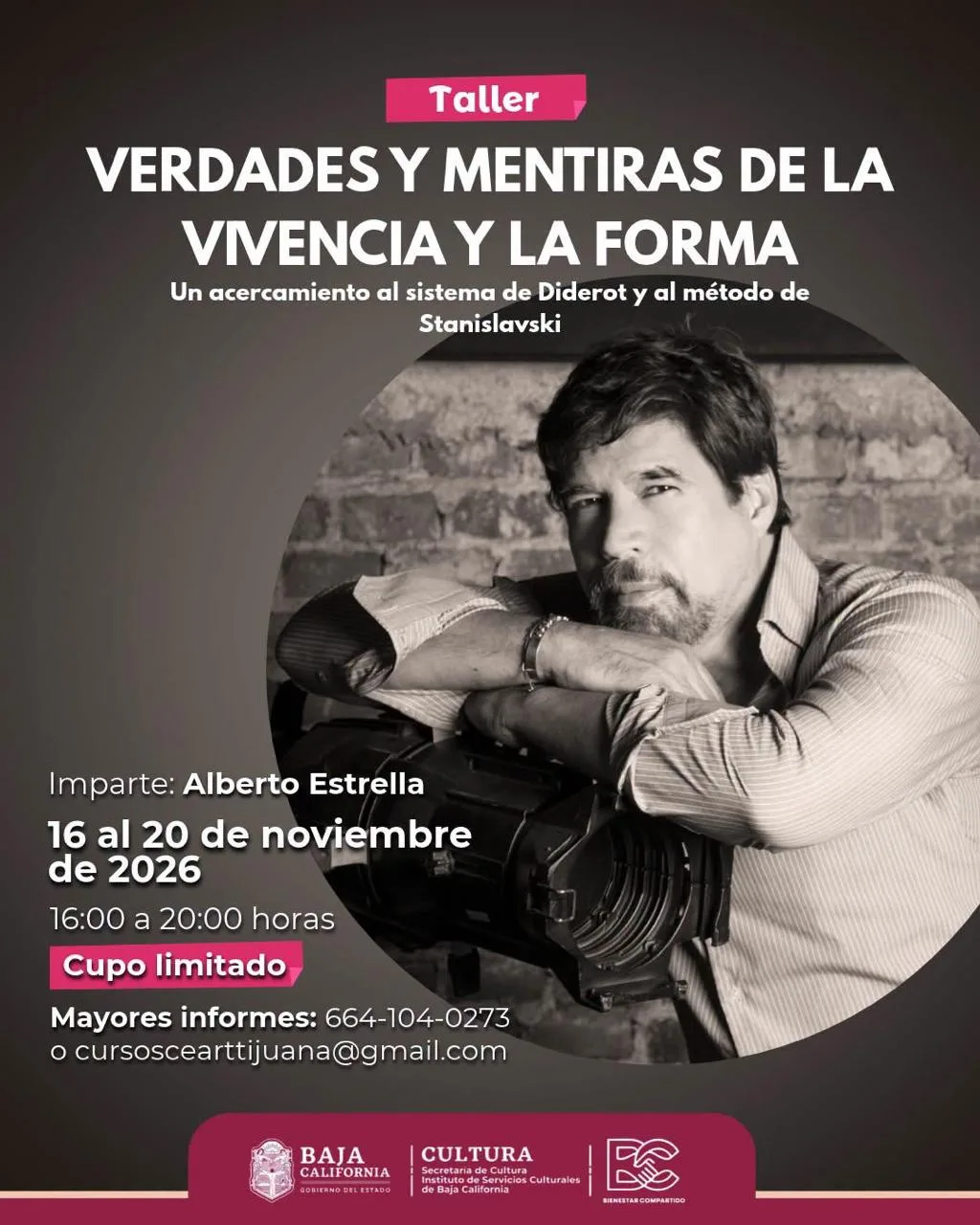 Taller de Alberto Estrella en Tijuana 2026: actuación en CEART