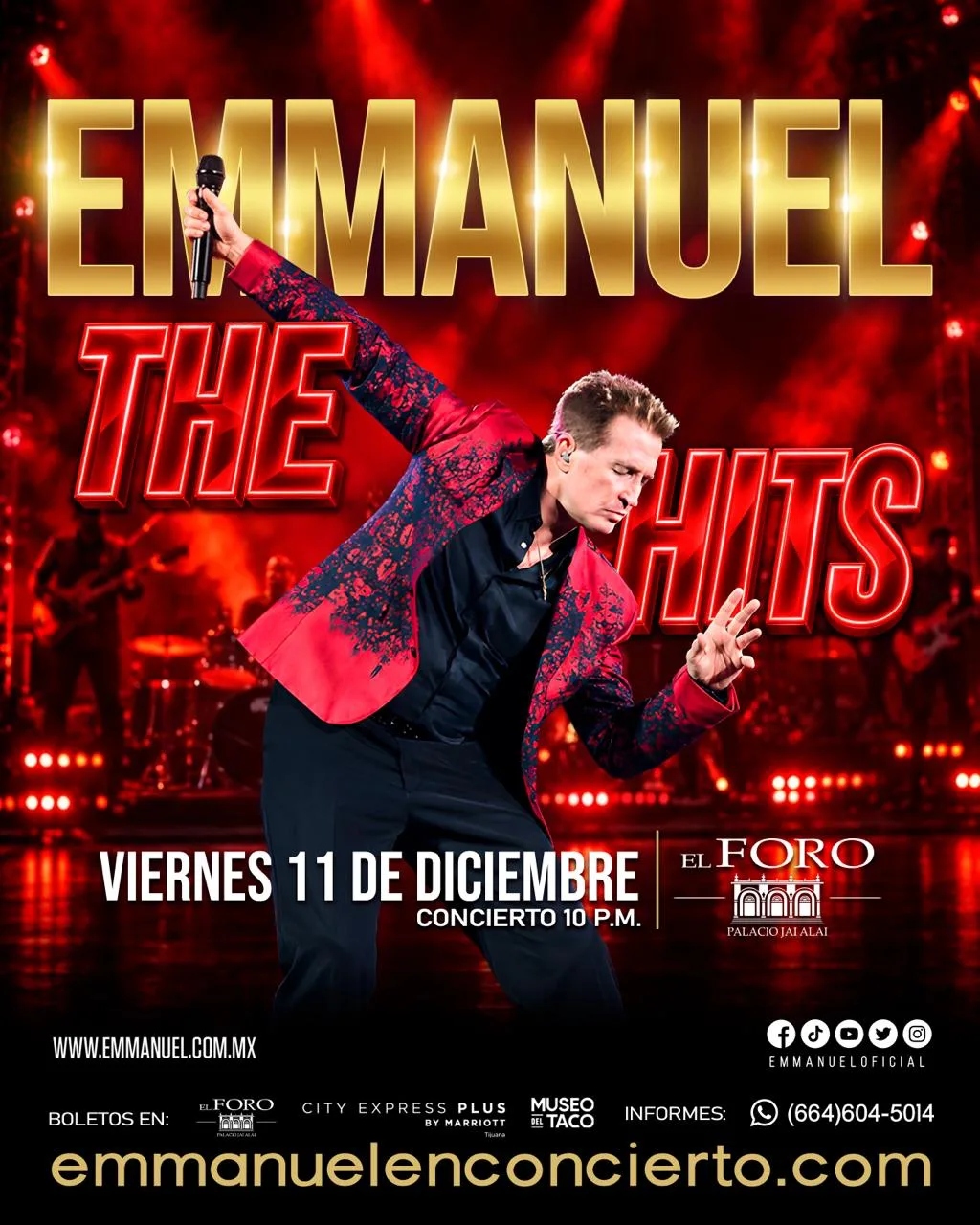 Emmanuel en Tijuana 2026: The Hits llega a El Foro (Actualizado)
