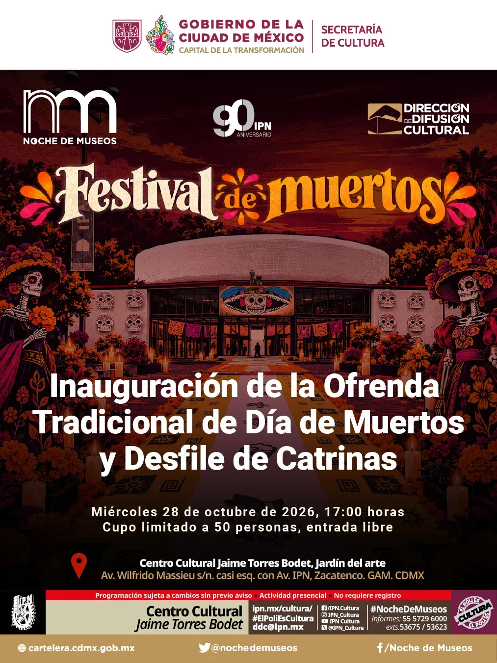 Inauguración de la ofrenda tradicional de Día de Muertos y Desfile de Catrinas